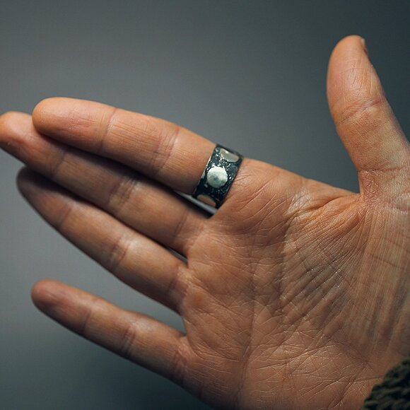 Celestial Psilomelane Statement Ring SZ 7.25 Handmade by Me Sterling Silver - Picture 9 of 12